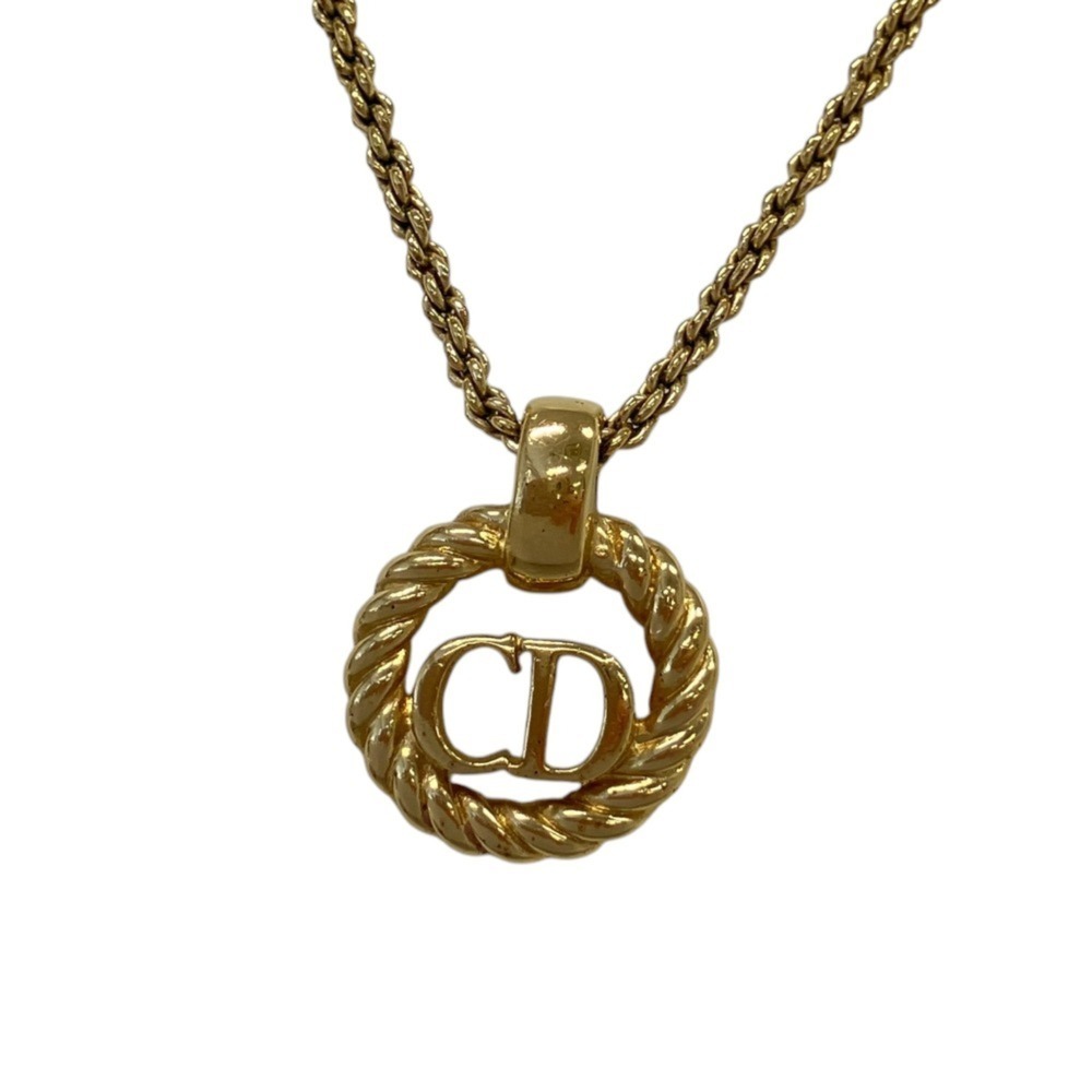 Christian Dior Vintage Circle CD Logo Necklace, Gold Color, Women's